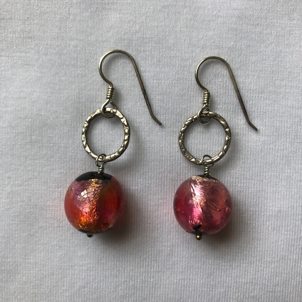 Sterling Silver Dangle Murano Earrings.